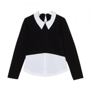 Школьная блузка для девочки, цвет чёрный/белый, рост 140 см Мануфактурная лавка. Цвет: белый/черный