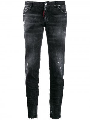 Зауженные джинсы с эффектом потертости Dsquared2. Цвет: черный