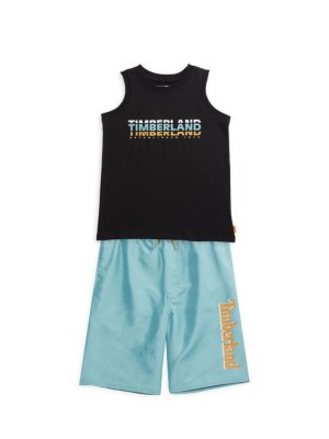 Комплект из двух частей: майка с логотипом и шорты для плавания мальчика , цвет Black Multi Timberland