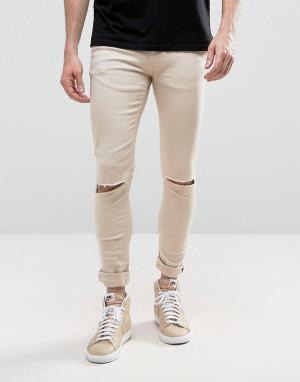 Светло-бежевые обтягивающие джинсы с рваной отделкой Criminal Damage. Цвет: светло-бежевый