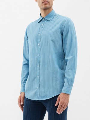 Рубашка genova в тонкую полоску из хлопка , синий Massimo Alba
