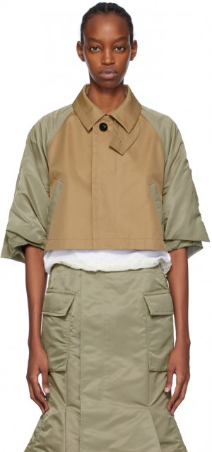 Пиджак цвета хаки со вставками Sacai
