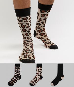 5 пар носков с леопардовым принтом River Island. Цвет: коричневый