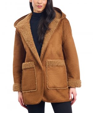 Женское пальто из искусственной дубленки с капюшоном , коричневый Lucky Brand