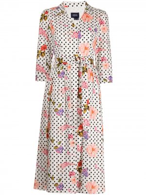 Платье-рубашка с цветочным принтом Marchesa Notte. Цвет: белый