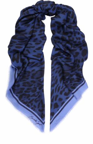 Платок из вискозы и кашемира с леопардовым принтом Escada Sport. Цвет: темно-синий