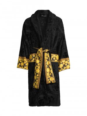 Хлопковый банный халат с логотипом , черный Versace