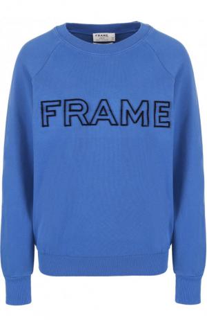 Хлопковый свитшот свободного кроя с логотипом бренда Frame Denim. Цвет: голубой