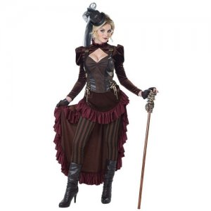 Костюм Викторианский в стиле стимпанк взрослый M (44-46) (жакет, штаны, юбка, мини-шляпка с вуалью, перчатки) California Costumes