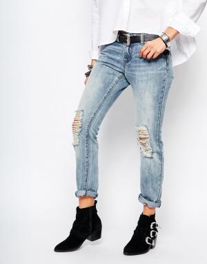 Укороченные прямые джинсы с рваными коленями Noisy May