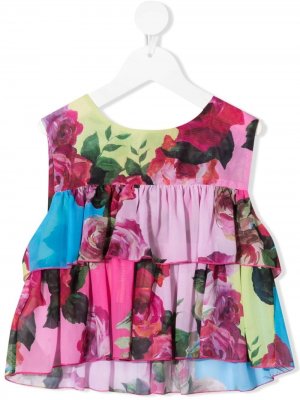 Ярусная блузка с цветочным принтом Miss Blumarine. Цвет: розовый