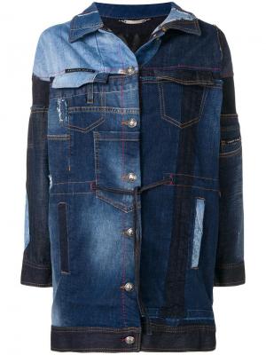 Джинсовая куртка в стиле пэчворк Philipp Plein. Цвет: синий