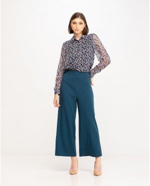 Женские брюки-кюлоты со складками с завышенной талией , темно-синий Niza. Цвет: синий