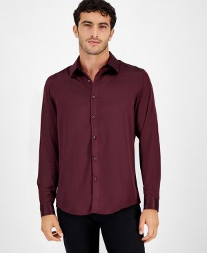 Мужская атласная рубашка с длинным рукавом и пуговицами спереди , красный I.N.C. International Concepts