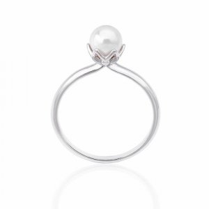 Перстень Giselle, серебро, 925 проба, родирование, жемчуг, размер 17.5, серебряный Majorica. Цвет: серебристый/серебряный