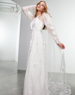 Свадебное платье с длинными рукавами и цветочной вышивкой Eliza-Белый ASOS EDITION
