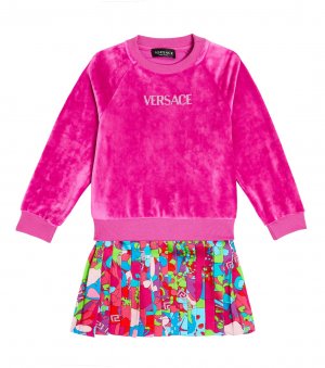 Платье-свитер со складками и логотипом , розовый Versace Kids