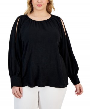 Текстурированная блузка больших размеров с открытыми плечами , черный Calvin Klein