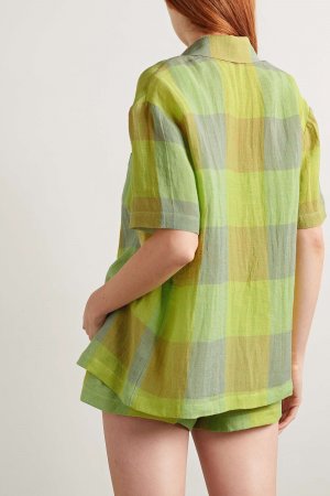 LESET клетчатая рубашка Flora из смесовой льняной вуали, зеленый