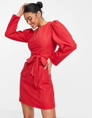 Красное платье мини с длинными рукавами и завязкой спереди Trendyol-Красный TRENDYOL
