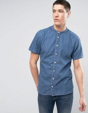 Джинсовая рубашка с короткими рукавами и воротником на пуговицах Casua Casual Friday. Цвет: синий