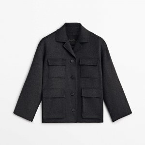 Пальто Short Wool Blend With Pockets, светло-серый Massimo Dutti