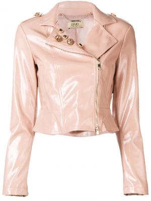 Байкерская куртка с отделкой кристаллами Liu Jo. Цвет: розовый