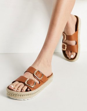 Светло-коричневые сандалии на платформе с бисером -Коричневый цвет New Look