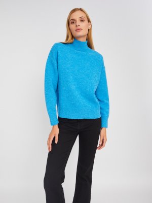 Вязаный свитер оверсайз силуэта с воротником-стойкой zolla. Цвет: голубой