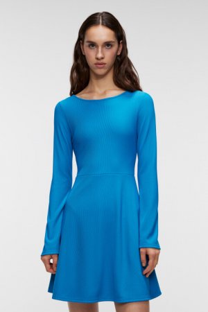 Платье мини приталенное с длинными рукавами befree. Цвет: синий