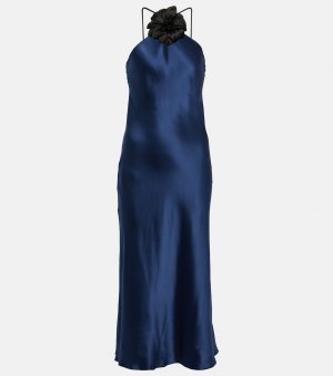 Шелковое платье миди с цветочной аппликацией , синий Rodarte