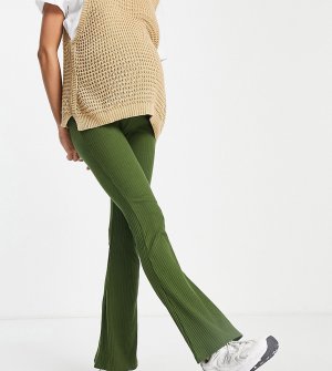 Расклешенные брюки цвета хаки в рубчик ASOS DESIGN Maternity-Зеленый цвет Maternity