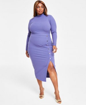 Модное облегающее платье больших размеров в рубчик с воротником-стойкой , фиолетовый Nina Parker