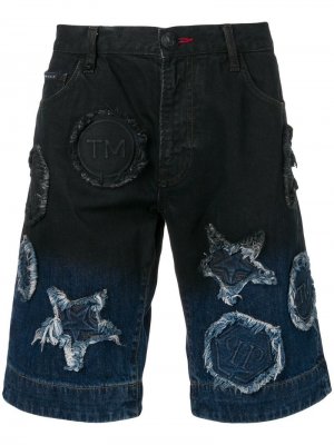 Двухцветные джинсовые шорты Philipp Plein. Цвет: синий