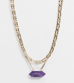 Золотистое многоярусное ожерелье-цепочка с фиолетовым камнем -Золотой Reclaimed Vintage