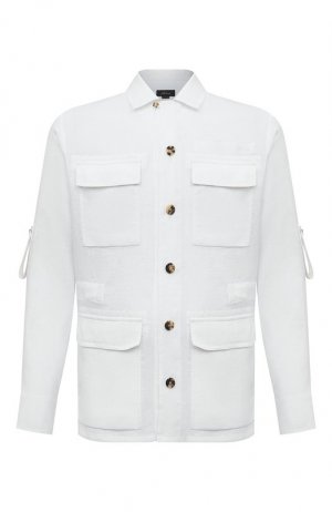 Льняная куртка-рубашка Brioni. Цвет: белый