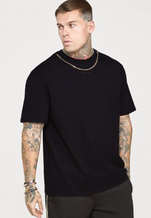 Базовая футболка Chain ​​Print Oversized Short Sleeve SIKSILK, черный SikSilk