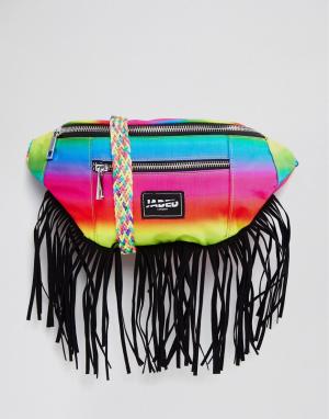 Радужная сумка‑кошелек на пояс с кисточками Jaded London. Цвет: мульти