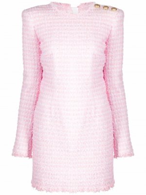 Твидовое платье мини с декоративными пуговицами Balmain. Цвет: розовый