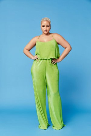 Широкие брюки больших размеров с плиссированной кромкой салатового цвета , зеленый Forever 21