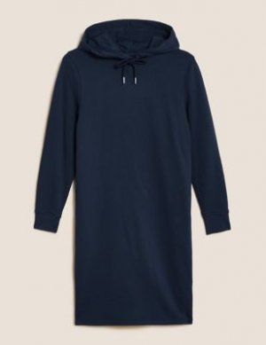 Платье-джемпер с капюшоном высоким содержанием хлопка, Marks&Spencer Marks & Spencer. Цвет: темно-синий