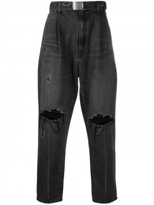 Зауженные джинсы с эффектом потертости Doublet. Цвет: черный
