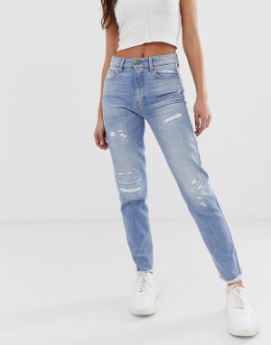 Укороченные джинсы с завышенной талией бахромой 3301-Синий G-Star