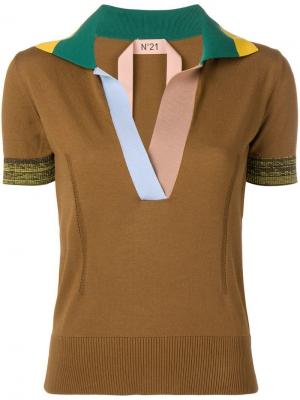 Трикотажная рубашка-поло дизайна колор-блок Nº21. Цвет: коричневый