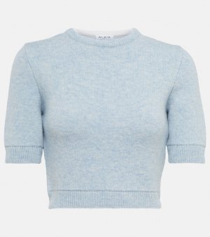 Укороченный шерстяной свитер ALAÏA, синий Alaïa