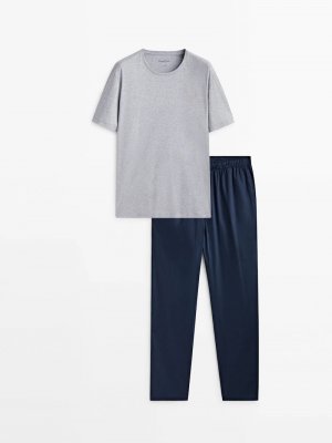Пижама с атласным низом и верхом короткими рукавами , серый Massimo Dutti