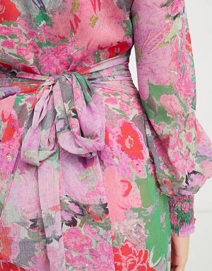Розовое платье макси с разрезом спереди и завязкой Hope & Ivy