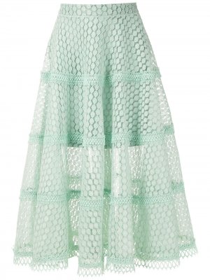 Кружевная юбка Lamier длины миди Olympiah. Цвет: зеленый