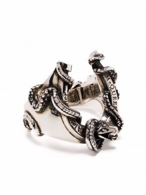 Кольцо с декором в виде змеи Alexander McQueen. Цвет: серебристый