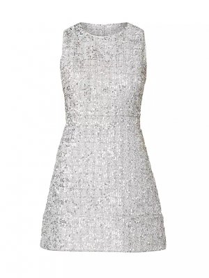 Твидовое мини-платье без рукавов с пайетками Virgo , цвет silver Shoshanna